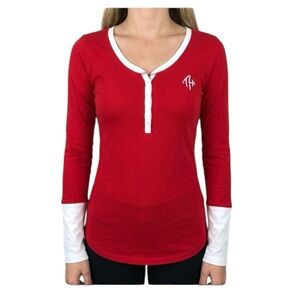 Vintage Retro Tommy Hilfiger Red PJ Top Monogram M White Henley